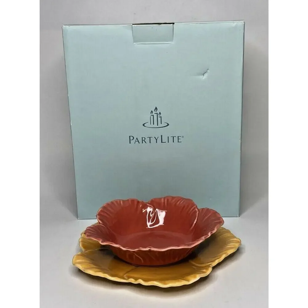 PartyLite Floral Pillar Holders Set Of 2 Rare‎ Retired NIB P19B/P90271